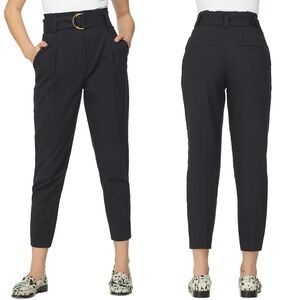 A.L.C. Diego Tapered Paperbag Belted Trousers Pants Navy Blue 8